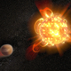 Un exoplaneta, orbitando alrededor de una enana roja.